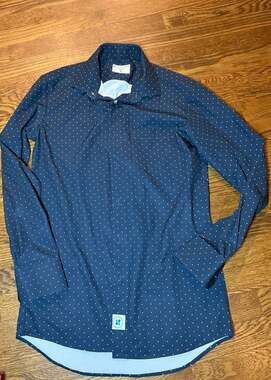 &Collar Slim Fit Shirt Mens Navy Blue with White Polka Dots Long Sleeve Size S